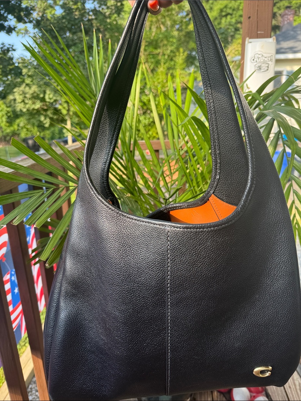Coach Black Leather Hobo with Orange Interior Peek